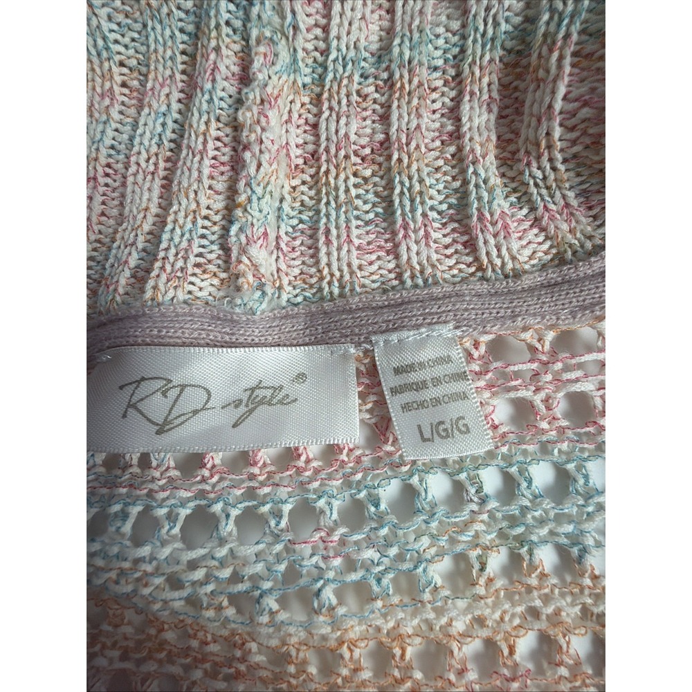 RD Style Rainbow Knit Open Front Cardigan Sweater Size L Chunky Knit Hippie‎ - Picture 4 of 6
